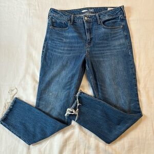 Old Navy Power Straight High-Rise Jeans Raw Hem Medium Wash Size 12